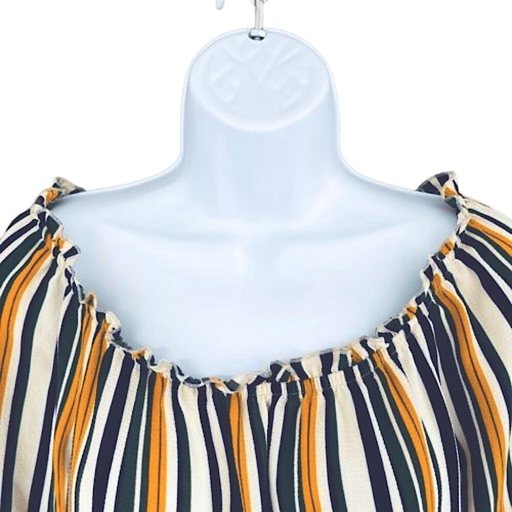 A. Byer Bell Sleeve Front Tie Boat Neck Striped Boho Blouse Top Medium - Picture 5 of 13